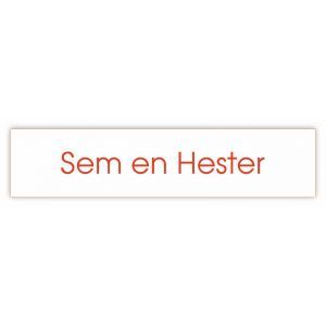 Kunststof naamplaatje wit tekst rood 9x2cm