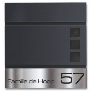 BR8 Brievenbus antraciet met naam en huisnummer 37x37x8,5cm