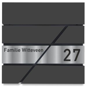 BR10.2 Brievenbus zwart zonder krantenvak met naam en huisnummer 37x37x11cm
