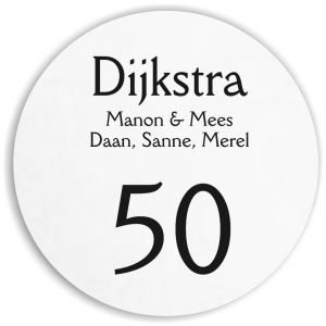 Dibond wit naambordje voordeur 20cm rond Della Robbia