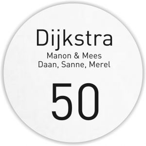 Dibond wit naambordje voordeur 25cm rond DINBek