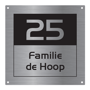 rvs naambordje voordeur in de afmeting 25x25cm