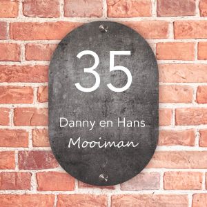 Naambordje voordeur ovaal beton donker