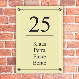 Naambordje voordeur rechthoek staand geel met zwart kader